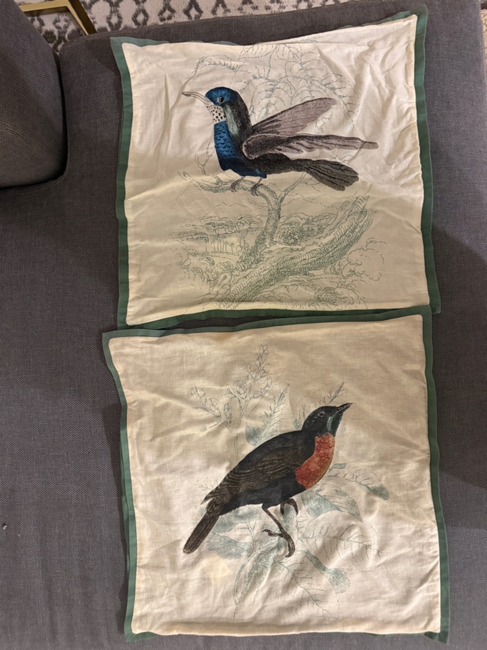 Pottery Barn Cotton Linen Bird Throw Pillowcases (set of 2)